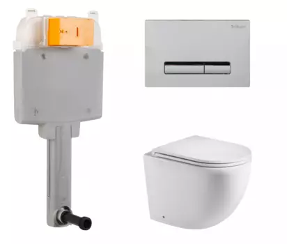 Комплект 3 в 1 смывной бачок скрытого монтажа BelBagno BB025-CS + Приставной унитаз WeltWasser Merzbach 002 GL-WT с кнопкой хром Genova