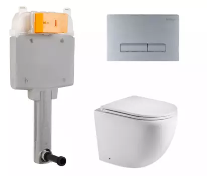 Комплект 3 в 1 смывной бачок скрытого монтажа BelBagno BB025-CS + Приставной унитаз WeltWasser Merzbach 002 GL-WT с кнопкой хром матовой Genova BB025-CS + 10000003738 + BB020-GV-CHROME.M