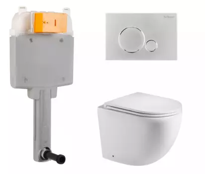 Комплект 3 в 1 смывной бачок скрытого монтажа BelBagno BB025-CS + Приставной унитаз WeltWasser Merzbach 002 GL-WT с кнопкой хром Sfera BB025-CS + 10000003738 + BB015-SR-CHROME