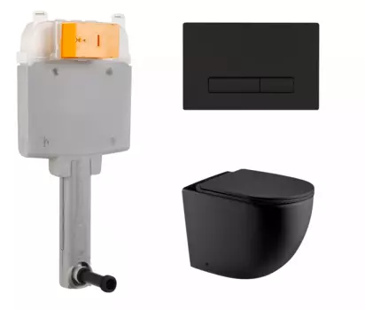 Комплект 3 в 1 смывной бачок скрытого монтажа BelBagno BB025-CS + Приставной унитаз WeltWasser Merzbach 002 MT-BL черный с кнопкой черной Genova BB025-CS + 10000006179 + BB021-GV-NERO.M
