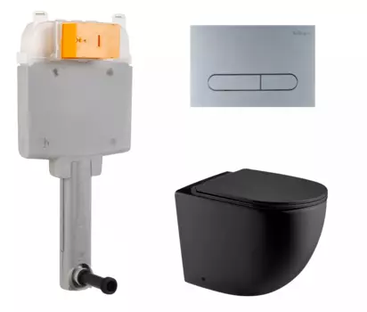 Комплект 3 в 1 смывной бачок скрытого монтажа BelBagno BB025-CS + Приставной унитаз WeltWasser Merzbach 002 MT-BL черный с кнопкой хром матовой Prospero BB025-CS + 10000006179 + BB006-PR-CHROME.M
