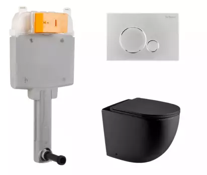 Комплект 3 в 1 смывной бачок скрытого монтажа BelBagno BB025-CS + Приставной унитаз WeltWasser Merzbach 002 MT-BL черный с кнопкой хром Sfera BB025-CS + 10000006179 + BB015-SR-CHROME