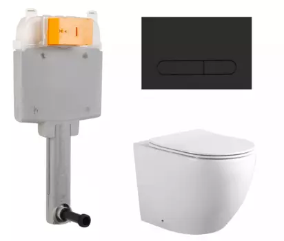 Комплект 3 в 1 смывной бачок скрытого монтажа BelBagno BB025-CS + Унитаз приставной Акватек Европа AQ1902-00 с кнопкой черной Prospero BB025-CS + AQ1902-00 + BB007-PR-NERO.M