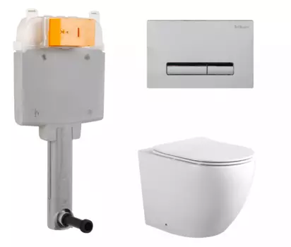 Комплект 3 в 1 смывной бачок скрытого монтажа BelBagno BB025-CS + Унитаз приставной Акватек Европа AQ1902-00 с кнопкой хром Genova