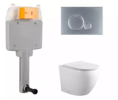 Комплект 3 в 1 смывной бачок скрытого монтажа BelBagno BB025-CS + Унитаз приставной Акватек Европа AQ1902-00 с кнопкой хром матовой Sfera BB025-CS + AQ1902-00 + BB016-SR-CHROME.M