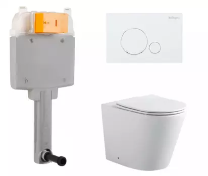 Комплект 3 в 1 смывной бачок скрытого монтажа BelBagno BB025-CS + Унитаз приставной Акватек Вега AQ1906-00 с кнопкой белой Sfera BB025-CS + AQ1906-00 + BB014-SR-BIANCO