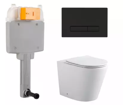 Комплект 3 в 1 смывной бачок скрытого монтажа BelBagno BB025-CS + Унитаз приставной Акватек Вега AQ1906-00 с кнопкой черной Genova BB025-CS + AQ1906-00 + BB021-GV-NERO.M
