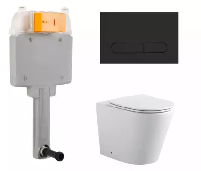 Комплект 3 в 1 смывной бачок скрытого монтажа BelBagno BB025-CS + Унитаз приставной Акватек Вега AQ1906-00 с кнопкой черной Prospero BB025-CS + AQ1906-00 + BB007-PR-NERO.M