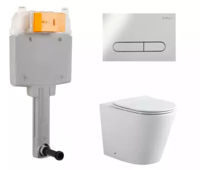 Комплект 3 в 1 смывной бачок скрытого монтажа BelBagno BB025-CS + Унитаз приставной Акватек Вега AQ1906-00 с кнопкой хром Prospero BB025-CS + AQ1906-00 + BB005-PR-CHROME