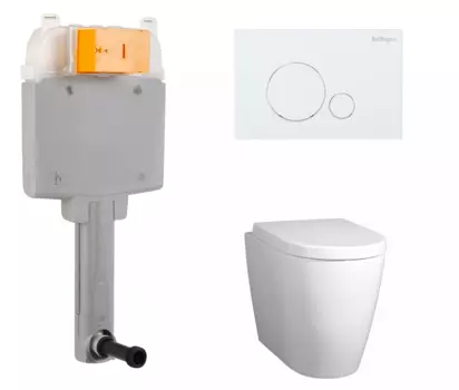 Комплект 3 в 1 смывной бачок скрытого монтажа BelBagno BB025-CS + Унитаз приставной BelBagno Marino с кнопкой белой Sfera BB025-CS + BB105CBR + BB105SC + BB014-SR-BIANCO