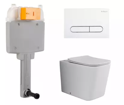 Комплект 3 в 1 смывной бачок скрытого монтажа BelBagno BB025-CS + Унитаз приставной Ceramica Nova Cubic Rimless CN1809 с кнопкой белой Prospero BB025-CS + CN1809 + BB004-PR-BIANCO