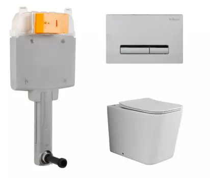 Комплект 3 в 1 смывной бачок скрытого монтажа BelBagno BB025-CS + Унитаз приставной Ceramica Nova Cubic Rimless CN1809 с кнопкой хром Genova