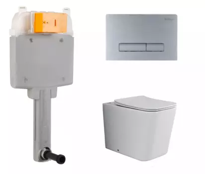 Комплект 3 в 1 смывной бачок скрытого монтажа BelBagno BB025-CS + Унитаз приставной Ceramica Nova Cubic Rimless CN1809 с кнопкой хром матовой Genova BB025-CS + CN1809 + BB020-GV-CHROME.M