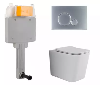 Комплект 3 в 1 смывной бачок скрытого монтажа BelBagno BB025-CS + Унитаз приставной Ceramica Nova Cubic Rimless CN1809 с кнопкой хром матовой Sfera BB025-CS + CN1809 + BB016-SR-CHROME.M