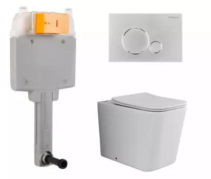 Комплект 3 в 1 смывной бачок скрытого монтажа BelBagno BB025-CS + Унитаз приставной Ceramica Nova Cubic Rimless CN1809 с кнопкой хром Sfera BB025-CS + CN1809 + BB015-SR-CHROME