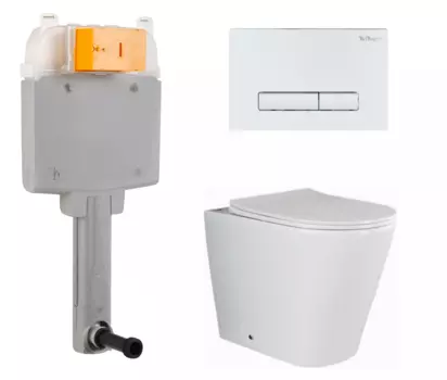Комплект 3 в 1 смывной бачок скрытого монтажа BelBagno BB025-CS + Унитаз приставной Ceramica Nova Highlight CN1812 с кнопкой белой Genova