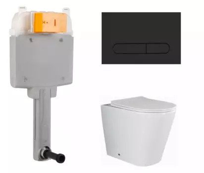 Комплект 3 в 1 смывной бачок скрытого монтажа BelBagno BB025-CS + Унитаз приставной Ceramica Nova Highlight CN1812 с кнопкой черной Prospero BB025-CS + CN1812 + BB007-PR-NERO.M