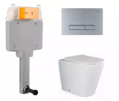 Комплект 3 в 1 смывной бачок скрытого монтажа BelBagno BB025-CS + Унитаз приставной Ceramica Nova Highlight CN1812 с кнопкой хром матовой Genova BB025-CS + CN1812 + BB020-GV-CHROME.M