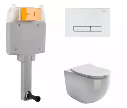 Комплект 3 в 1 смывной бачок скрытого монтажа BelBagno BB025-CS + Унитаз приставной Ceramica Nova Metropol CN4004 с кнопкой белой Genova