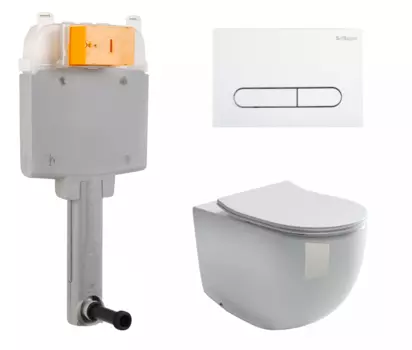 Комплект 3 в 1 смывной бачок скрытого монтажа BelBagno BB025-CS + Унитаз приставной Ceramica Nova Metropol CN4004 с кнопкой белой Prospero BB025-CS + CN4004 + BB004-PR-BIANCO