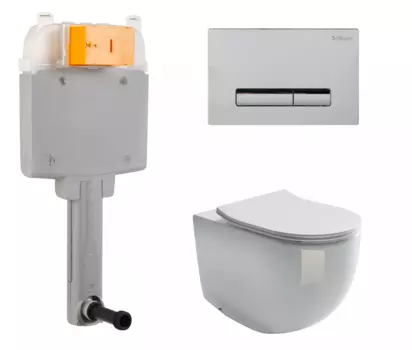 Комплект 3 в 1 смывной бачок скрытого монтажа BelBagno BB025-CS + Унитаз приставной Ceramica Nova Metropol CN4004 с кнопкой хром Genova