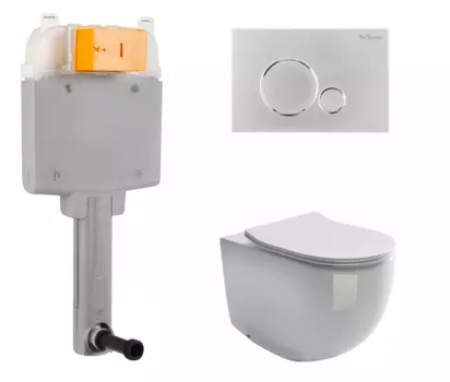 Комплект 3 в 1 смывной бачок скрытого монтажа BelBagno BB025-CS + Унитаз приставной Ceramica Nova Metropol CN4004 с кнопкой хром Sfera BB025-CS + CN4004 + BB014-SR-BIANCO