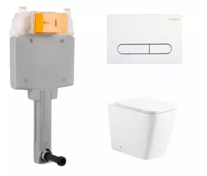 Комплект 3 в 1 смывной бачок скрытого монтажа BelBagno BB025-CS + Унитаз приставной Enio Binario с кнопкой белой Prospero BB025-CS + EN5215047 + BB004-PR-BIANCO