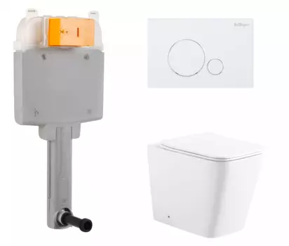 Комплект 3 в 1 смывной бачок скрытого монтажа BelBagno BB025-CS + Унитаз приставной Enio Binario с кнопкой белой Sfera BB025-CS + EN5215047 + BB014-SR-BIANCO