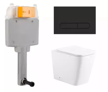 Комплект 3 в 1 смывной бачок скрытого монтажа BelBagno BB025-CS + Унитаз приставной Enio Binario с кнопкой черной Prospero BB025-CS + EN5215047 + BB007-PR-NERO.M