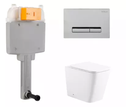 Комплект 3 в 1 смывной бачок скрытого монтажа BelBagno BB025-CS + Унитаз приставной Enio Binario с кнопкой хром Genova