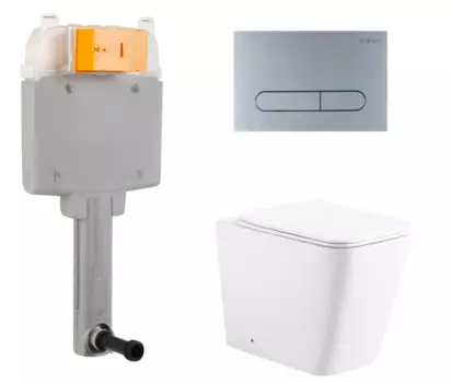 Комплект 3 в 1 смывной бачок скрытого монтажа BelBagno BB025-CS + Унитаз приставной Enio Binario с кнопкой хром матовой Prospero BB025-CS + EN5215047 + BB006-PR-CHROME.M