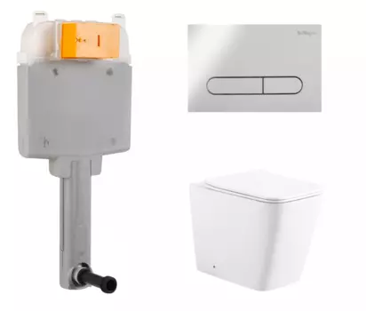 Комплект 3 в 1 смывной бачок скрытого монтажа BelBagno BB025-CS + Унитаз приставной Enio Binario с кнопкой хром Prospero BB025-CS + EN5215047 + BB005-PR-CHROME