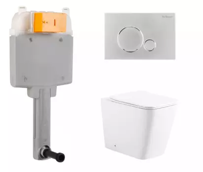 Комплект 3 в 1 смывной бачок скрытого монтажа BelBagno BB025-CS + Унитаз приставной Enio Binario с кнопкой хром Sfera BB025-CS + EN5215047 + BB015-SR-CHROME