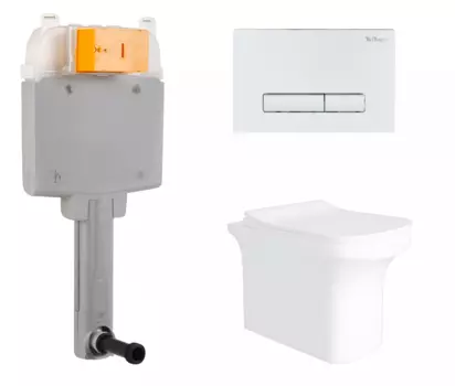 Комплект 3 в 1 смывной бачок скрытого монтажа BelBagno BB025-CS + Унитаз приставной Enio Solo с кнопкой белой Genova