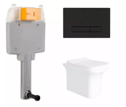 Комплект 3 в 1 смывной бачок скрытого монтажа BelBagno BB025-CS + Унитаз приставной Enio Solo с кнопкой черной Genova BB025-CS + EN2750023 + BB021-GV-NERO.M