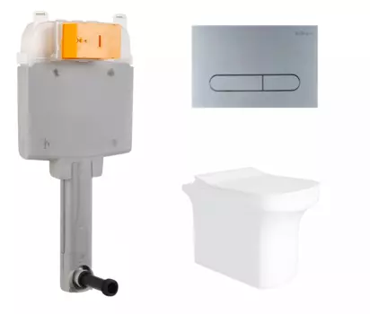 Комплект 3 в 1 смывной бачок скрытого монтажа BelBagno BB025-CS + Унитаз приставной Enio Solo с кнопкой хром матовой Prospero BB025-CS + EN2750023 + BB006-PR-CHROME.M