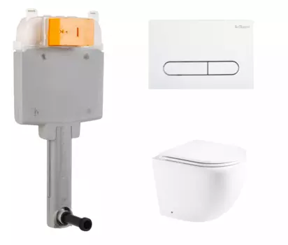 Комплект 3 в 1 смывной бачок скрытого монтажа BelBagno BB025-CS + Унитаз приставной Enio Unico с кнопкой белой Prospero BB025-CS + EN5104885 + BB004-PR-BIANCO