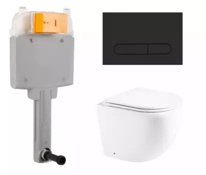 Комплект 3 в 1 смывной бачок скрытого монтажа BelBagno BB025-CS + Унитаз приставной Enio Unico с кнопкой черной Prospero BB025-CS + EN5104885 + BB007-PR-NERO.M