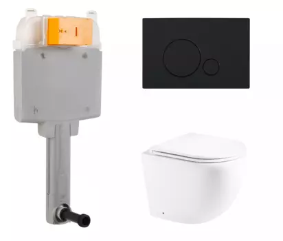 Комплект 3 в 1 смывной бачок скрытого монтажа BelBagno BB025-CS + Унитаз приставной Enio Unico с кнопкой черной Sfera BB025-CS + EN5104885 + BB017-SR-NERO.M