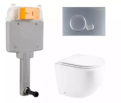 Комплект 3 в 1 смывной бачок скрытого монтажа BelBagno BB025-CS + Унитаз приставной Enio Unico с кнопкой хром матовой Sfera BB025-CS + EN5104885 + BB016-SR-CHROME.M