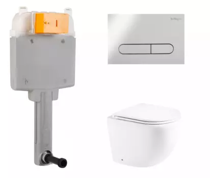 Комплект 3 в 1 смывной бачок скрытого монтажа BelBagno BB025-CS + Унитаз приставной Enio Unico с кнопкой хром Prospero BB025-CS + EN5104885 + BB005-PR-CHROME