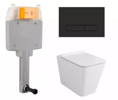 Комплект 3 в 1 смывной бачок скрытого монтажа BelBagno BB025-CS + Унитаз приставной Grossman GR-PR4414S с кнопкой черной Prospero BB025-CS + GR-PR4414S + BB007-PR-NERO.M