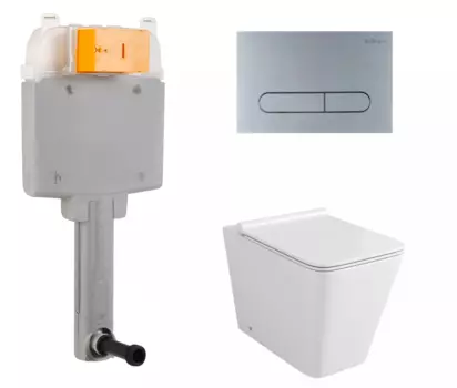 Комплект 3 в 1 смывной бачок скрытого монтажа BelBagno BB025-CS + Унитаз приставной Grossman GR-PR4414S с кнопкой хром матовой Prospero BB025-CS + GR-PR4414S + BB006-PR-CHROME.M