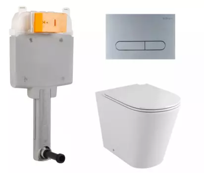 Комплект 3 в 1 смывной бачок скрытого монтажа BelBagno BB025-CS + Унитаз приставной Grossman GR-PR4450S с кнопкой хром матовой Prospero BB025-CS + GR-PR4450S + BB006-PR-CHROME.M