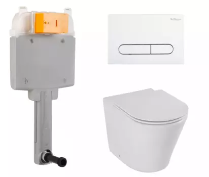 Комплект 3 в 1 смывной бачок скрытого монтажа BelBagno BB025-CS + Унитаз приставной Jacob Delafon Rodin+ EDAA102-00 с кнопкой белой Prospero BB025-CS + EDAA102-00 + E23280-00 + BB004-PR-BIANCO