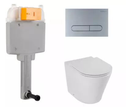 Комплект 3 в 1 смывной бачок скрытого монтажа BelBagno BB025-CS + Унитаз приставной Jacob Delafon Rodin+ EDAA102-00 с кнопкой хром матовой Prospero BB025-CS + EDAA102-00 + E23280-00 + BB006-PR-CHROME.M