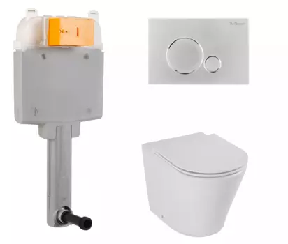 Комплект 3 в 1 смывной бачок скрытого монтажа BelBagno BB025-CS + Унитаз приставной Jacob Delafon Rodin+ EDAA102-00 с кнопкой хром Sfera BB025-CS + EDAA102-00 + E23280-00 + BB015-SR-CHROME