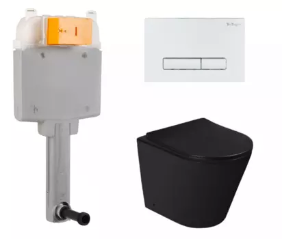 Комплект 3 в 1 смывной бачок скрытого монтажа BelBagno BB025-CS + Унитаз приставной SantiLine SL-5020MB с кнопкой белой Genova
