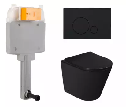 Комплект 3 в 1 смывной бачок скрытого монтажа BelBagno BB025-CS + Унитаз приставной SantiLine SL-5020MB с кнопкой черной Sfera BB025-CS + SL-5020MB + BB015-SR-CHROME