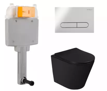 Комплект 3 в 1 смывной бачок скрытого монтажа BelBagno BB025-CS + Унитаз приставной SantiLine SL-5020MB с кнопкой хром Prospero BB025-CS + SL-5020MB + BB005-PR-CHROME